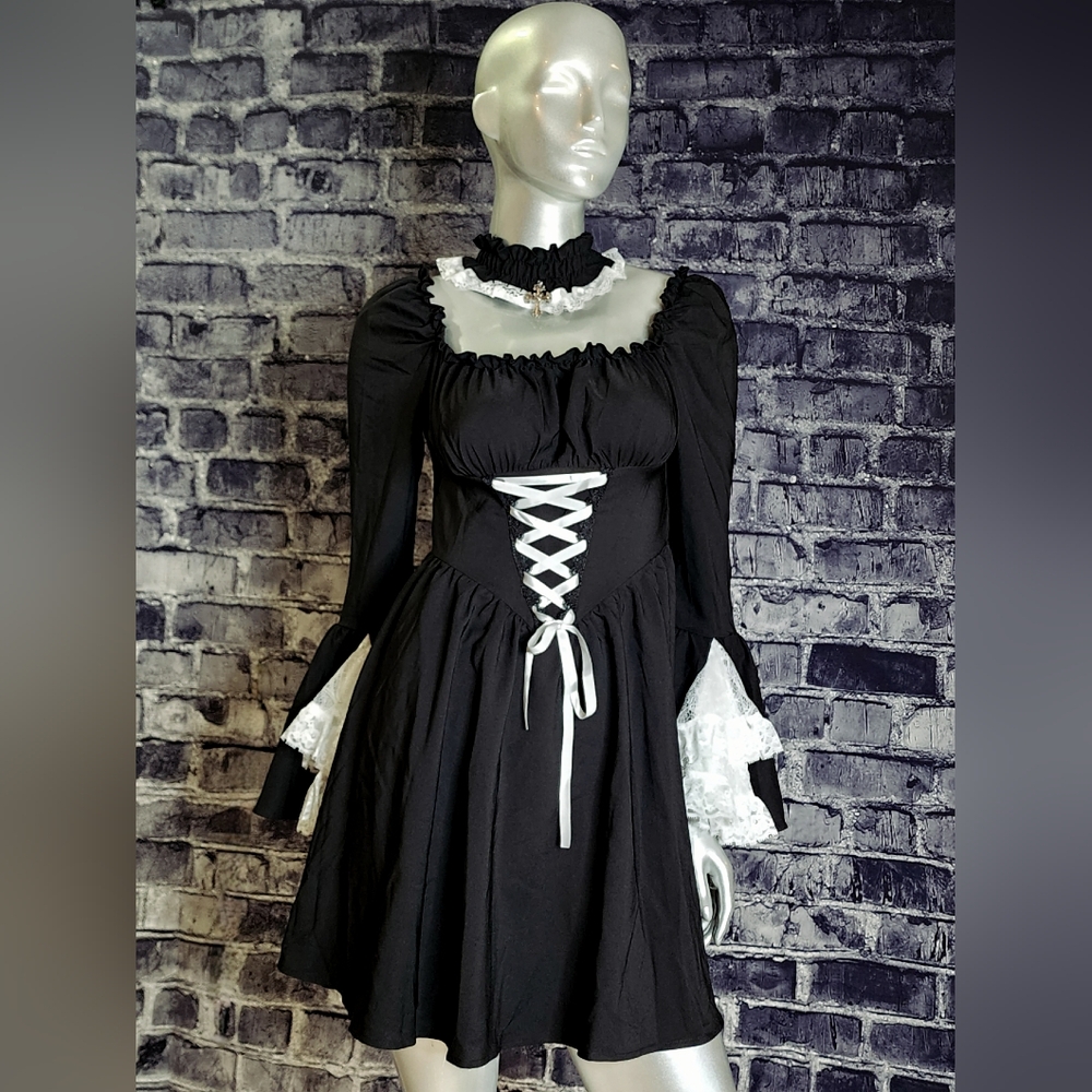 NWT! Cottage Witch Goth Lace Bell Sleeve Peasant Dress ~ by Dark In Love - Picture 3 of 12